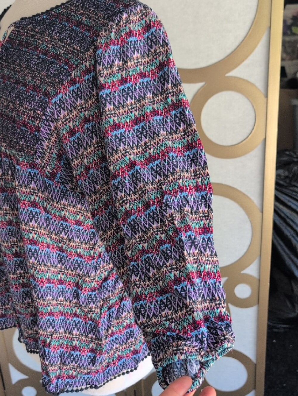 Multicolor Patterned Peasant Top - Purple/Blue - Picture 3 of 3